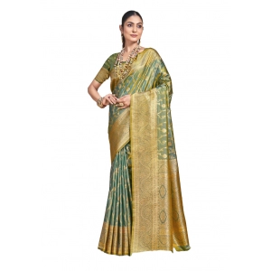 Generic Women's Silk Printed Saree With Unstitched Blouse 5.5Mtr (Green)