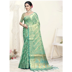 Generic Women's Organza Woven Design Saree With Unstitched Blouse 5.5Mtr (Green)