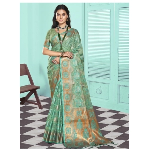 Generic Women's Organza Woven Design Saree With Unstitched Blouse 5.5Mtr (Green)