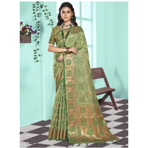 Generic Women's Organza Woven Design Saree With Unstitched Blouse 5.5Mtr (Green)