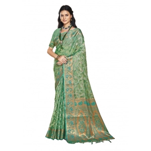 Generic Women's Organza Woven Design Saree With Unstitched Blouse 5.5Mtr (Green)