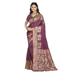 Generic Women's Silk Woven Design Saree With Unstitched Blouse 5.5Mtr (Burgundy)