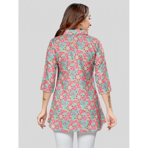 Generic Women's Cotton Blend Collared Neck 3/4 Sleeves Short Top (Teal Green)