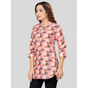 Generic Women's Cotton Blend Mandarin Collar 3/4 Sleeves Short Top (Pink-Navy Blue)