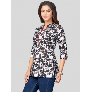 Generic Women's Cotton Blend Mandarin Collar 3/4 Sleeves Short Top (Black-White)