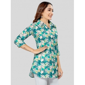 Generic Women's Cotton Blend Collared Neck 3/4 Sleeves Short Top (Green)