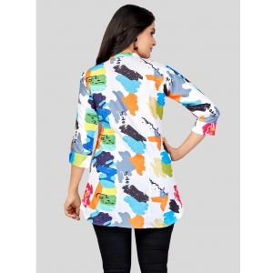 Generic Women's Poly Crepe Mandarin Collar 3/4 Sleeves Short Top (Multicolor)