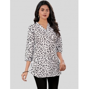 Generic Women's Poly Crepe Chinese Collar 3/4 Sleeves Short Top (Black-White)