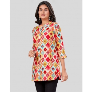 Generic Women's Rayon Collared Neck 3/4 Sleeves Short Top (Red)