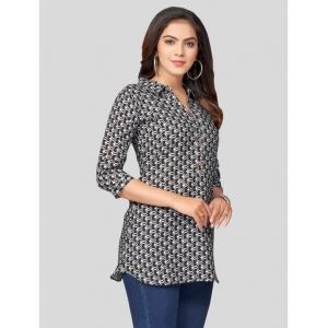 Generic Women's Cotton Blend Mandarin Collar 3/4 Sleeves Short Top (Black)