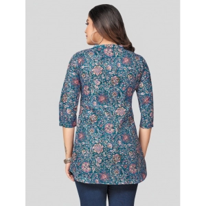 Generic Women's Cotton Blend Mandarin Collar 3/4 Sleeves Short Top (Blue)