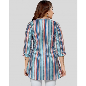 Generic Women's Cotton Blend Mandarin Collar 3/4 Sleeves Short Top (Multicolor)