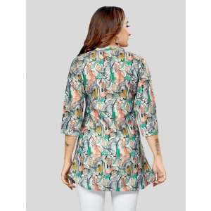 Generic Women's Cotton Blend Mandarin Collar 3/4 Sleeves Short Top (Grey)