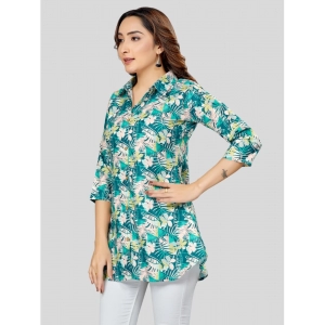 Generic Women's Cotton Blend Collared Neck 3/4 Sleeves Short Top (Green)