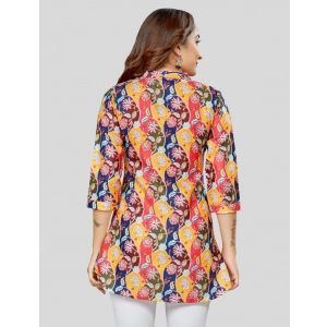Generic Women's Cotton Blend Mandarin Collar 3/4 Sleeves Short Top (Multicolor)