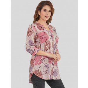 Generic Women's Rayon Mandarin Collar 3/4 Sleeves Short Top (Pink)