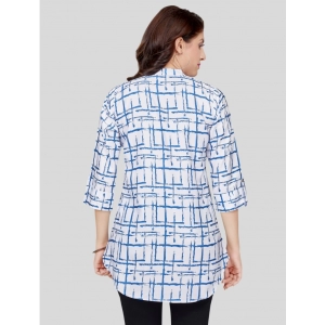 Generic Women's Poly Crepe Mandarin Collar 3/4 Sleeves Short Top (White)