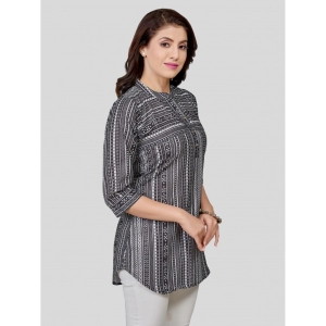 Generic Women's Cotton Blend Mandarin Collar 3/4 Sleeves Short Top (Black)