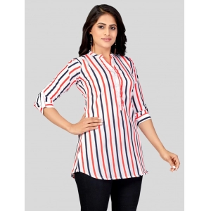 Generic Women's Poly Crepe Mandarin Collar 3/4 Sleeves Short Top (White)