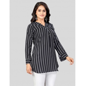 Generic Women's Poly Crepe V-Neck Full Sleeves Short Top (Black)