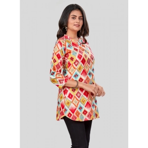 Generic Women's Rayon Collared Neck 3/4 Sleeves Short Top (Red)