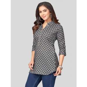 Generic Women's Cotton Blend Mandarin Collar 3/4 Sleeves Short Top (Black)