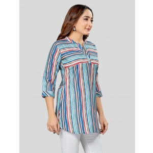 Generic Women's Cotton Blend Mandarin Collar 3/4 Sleeves Short Top (Multicolor)