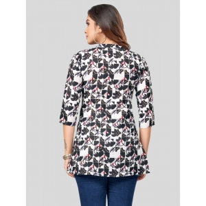 Generic Women's Cotton Blend Mandarin Collar 3/4 Sleeves Short Top (Black-White)