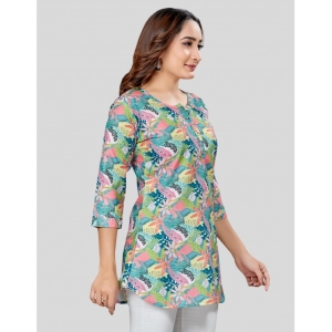 Generic Women's Cotton Blend Round Neck 3/4 Sleeves Short Top (Multicolor)