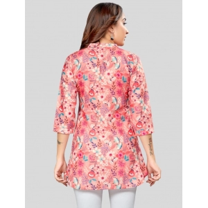Generic Women's Cotton Blend Mandarin Collar 3/4 Sleeves Short Top (Pink)