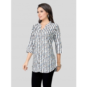 Generic Women's Poly Crepe Mandarin Collar 3/4 Sleeves Short Top (White)