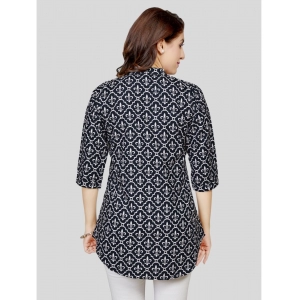 Generic Women's Poly Crepe Mandarin Collar 3/4 Sleeves Short Top (Black)