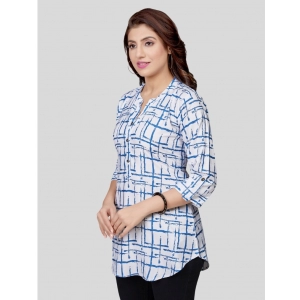 Generic Women's Poly Crepe Mandarin Collar 3/4 Sleeves Short Top (White)