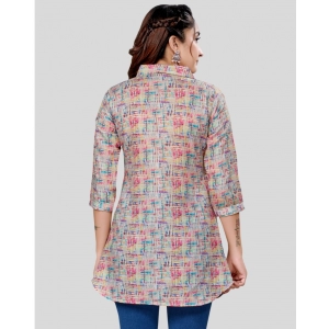 Generic Women's Cotton Blend Collared Neck 3/4 Sleeves Short Top (Multicolor)