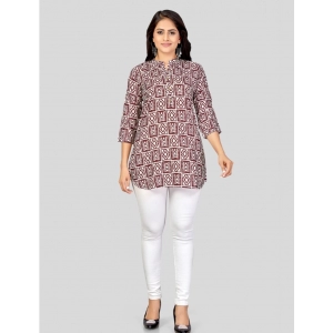 Generic Women's Poly Crepe Mandarin Collar 3/4 Sleeves Short Top (Maroon)