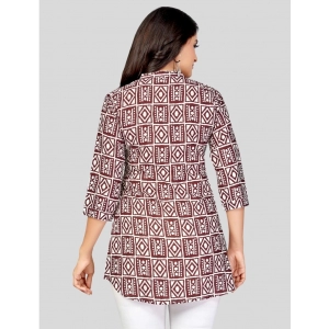 Generic Women's Poly Crepe Mandarin Collar 3/4 Sleeves Short Top (Maroon)