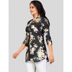 Generic Women's Poly Crepe Mandarin Collar 3/4 Sleeves Short Top (Black)