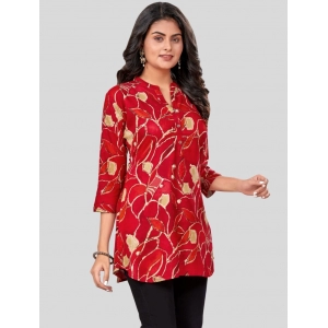 Generic Women's Rayon Mandarin Collar 3/4 Sleeves Short Top (Red)