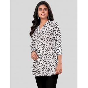 Generic Women's Poly Crepe Chinese Collar 3/4 Sleeves Short Top (Black-White)
