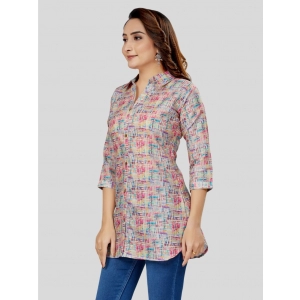 Generic Women's Cotton Blend Collared Neck 3/4 Sleeves Short Top (Multicolor)