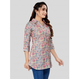 Generic Women's Cotton Blend Collared Neck 3/4 Sleeves Short Top (Multicolor)