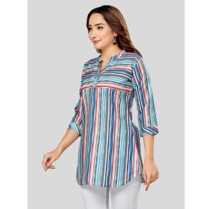 Generic Women's Cotton Blend Mandarin Collar 3/4 Sleeves Short Top (Multicolor)