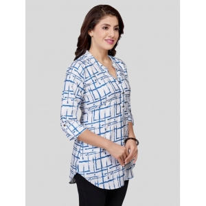 Generic Women's Poly Crepe Mandarin Collar 3/4 Sleeves Short Top (White)