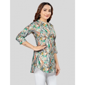 Generic Women's Cotton Blend Mandarin Collar 3/4 Sleeves Short Top (Grey)