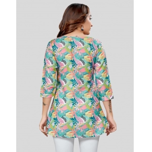 Generic Women's Cotton Blend Round Neck 3/4 Sleeves Short Top (Multicolor)