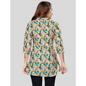 Generic Women's Cotton Blend Mandarin Collar 3/4 Sleeves Short Top (Cream)
