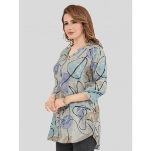 Generic Women's Rayon Mandarin Collar 3/4 Sleeves Short Top (Grey)