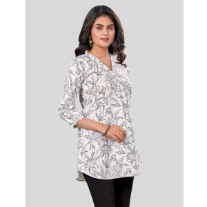 Generic Women's Poly Crepe Chinese Collar 3/4 Sleeves Short Top (Black-White)