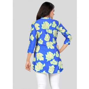 Generic Women's Poly Crepe Mandarin Collar 3/4 Sleeves Short Top (Blue)