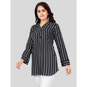 Generic Women's Poly Crepe V-Neck Full Sleeves Short Top (Black)